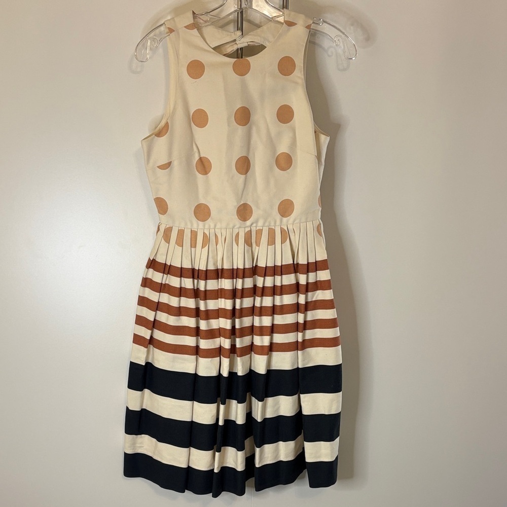 Calypso St. Barth Cream and Peach Polka Dot Rust & Blue Striped 100% CottonDress